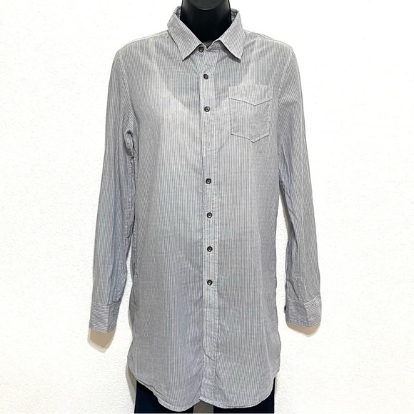 The Shirt by Rochelle Behrens Woman Gray White Stripe Tunic Shirt Size XS - Picture 1 of 12